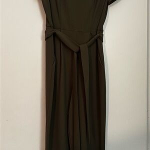 Calvin Klein Olive Green Jumpsuit | Gold Zipper| Tie Waist | Slightly Worn | Med